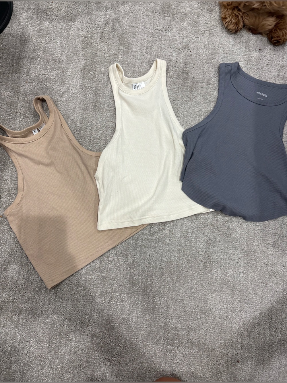 Divided Ribbed Racerback Tank Trio - Cream, Taupe, Slate Blue
